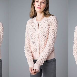 Kinross blush pink cotton bobble knit cropped button up cardigan medium